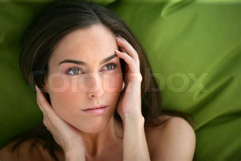 Brunette Laying In Her Bed Stock Image Colourbox