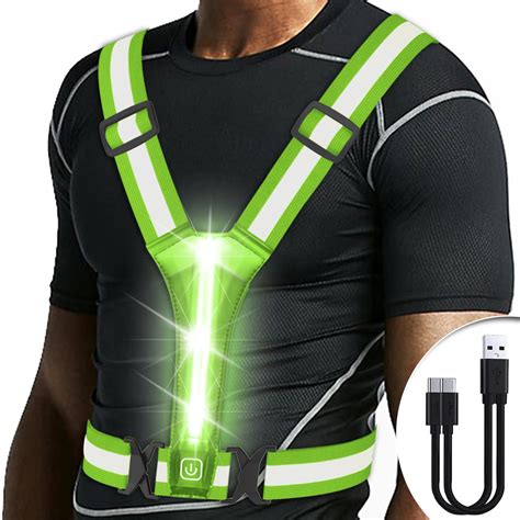 OMKHE LED Reflective Vest Running Gear USB Rechargeable LED Light Up