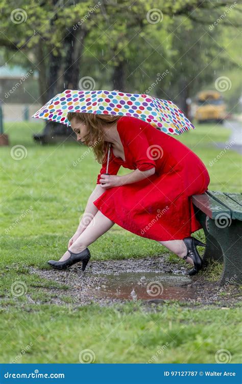 Redhead Model In The Rain Stock Image Image Of Adult 97127787