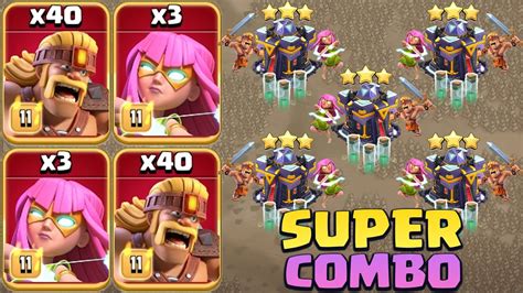 Mass 40 Super Barbarians With Powerful Blimp Super Archer Th15 War 3 Star Strategy Clash Of