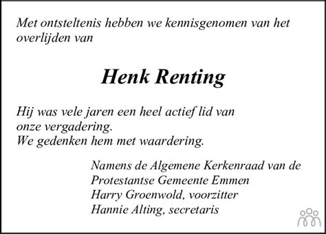 Hendrik Henk Renting 03 09 2023 Overlijdensbericht En Condoleances