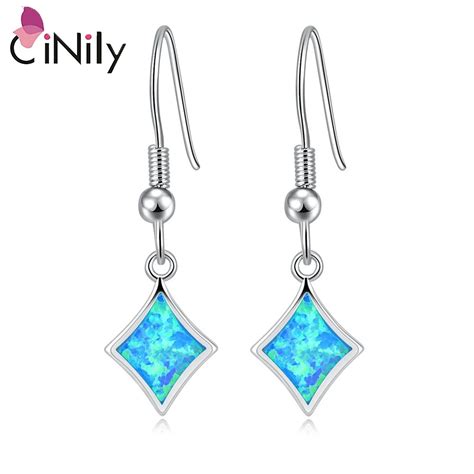 CiNily Blue Created Fire Opal Dangle Earrings For Women Girls Wedding