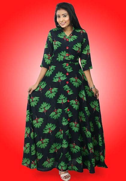 Printed Designed Flared Maxi Dress With Three Quarter Sleeves Sunmart Lanka