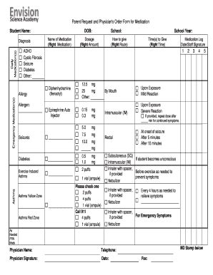 Fillable Online Parent Request And Physician S Order Form For