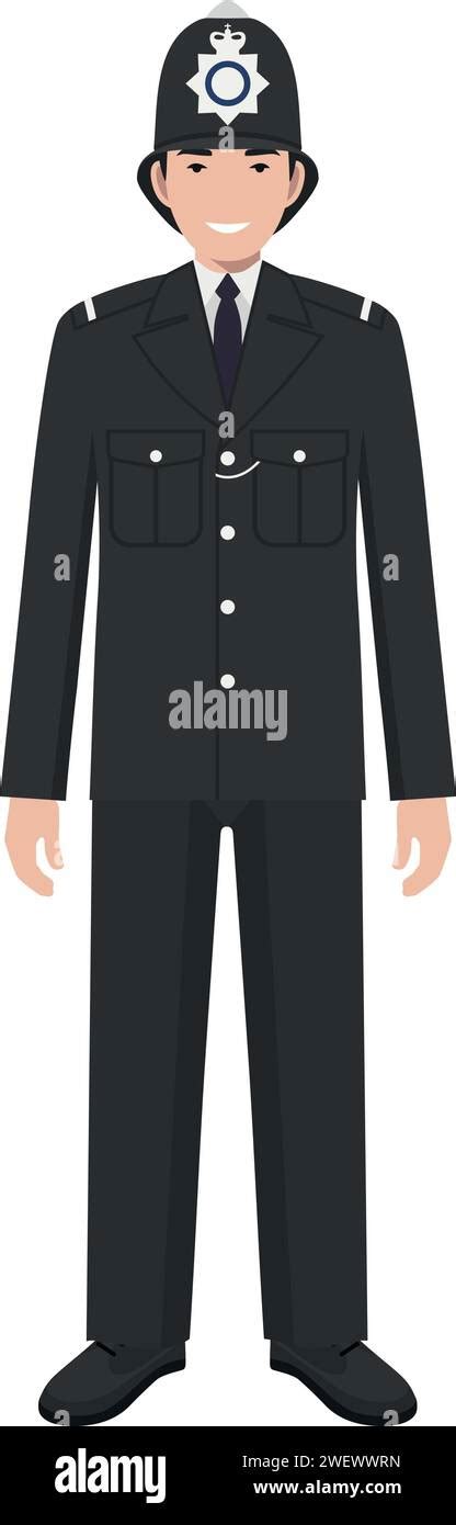 Standing British Policeman Officer In Traditional Uniform Character