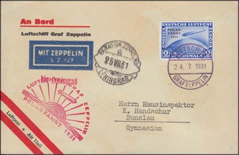 Deutsches Reich Luftschiff Graf Zeppelin Rm Polarfahrt Bordpost