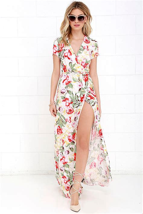 Lovely Ivory Maxi Dress Floral Print Maxi Dress Wrap Maxi Dress