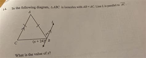 Solved 14 In The Following Diagram ABC Is Isosceles With AB AC Line