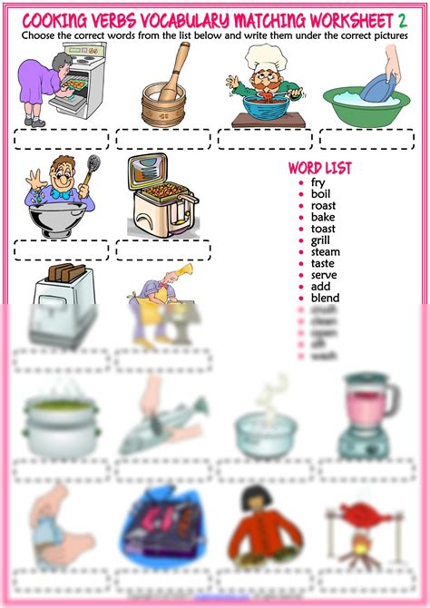 Solution Cooking Verbs Vocabulary Esl Matching Exercise Worksheets For