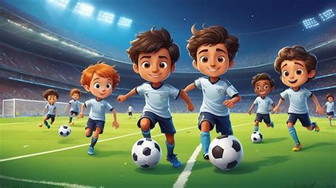 Premium Photo | Kids playing soccer cartoon