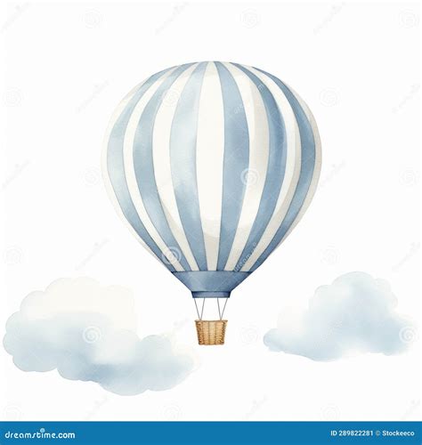 Light Blue Striped Hot Air Balloon Watercolor Print Stock Image Image