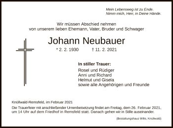 Traueranzeigen Von Johann Neubauer Trauer Hna De