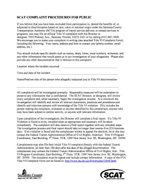 Fillable Online Scgov Complaint Procedures Form Pdf Sarasota County