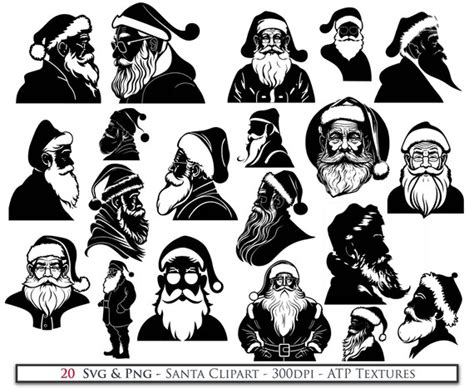 20 SVG Clipart, SANTA SILHOUETTE Set 1 - Png, Print, Silhouette, Cricut ...