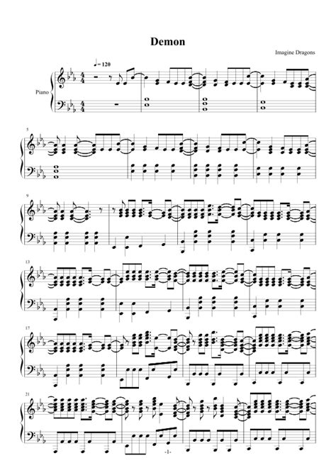 Demons Arr Imagine Dragons By Imagine Dragons Sheet Music For Piano