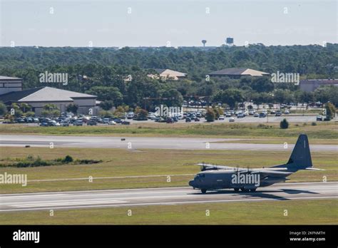 A U S Air Force AC 130J Ghostrider Lands On The Flight Line Following