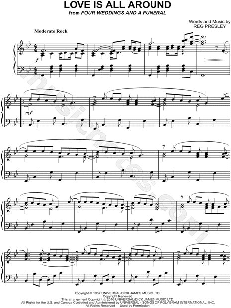 The Troggs Love Is All Around Sheet Music Piano Solo In Bb Major