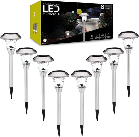 Morvat LED Stainless Steel Glass Pathway Solar Lights 8 Pack White