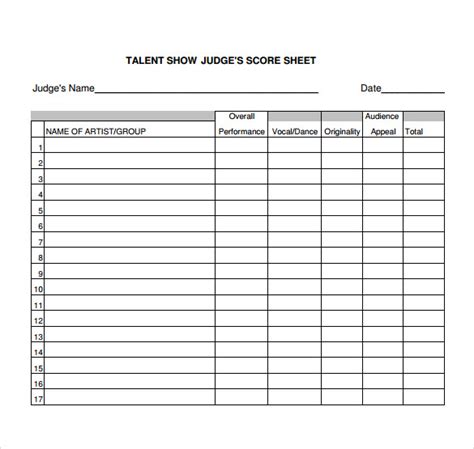 Recipe Judge Score Sheet