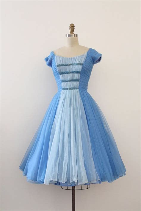 Vintage 1950s Dress 50s Blue Evening Prom Dress Etsy Vintage