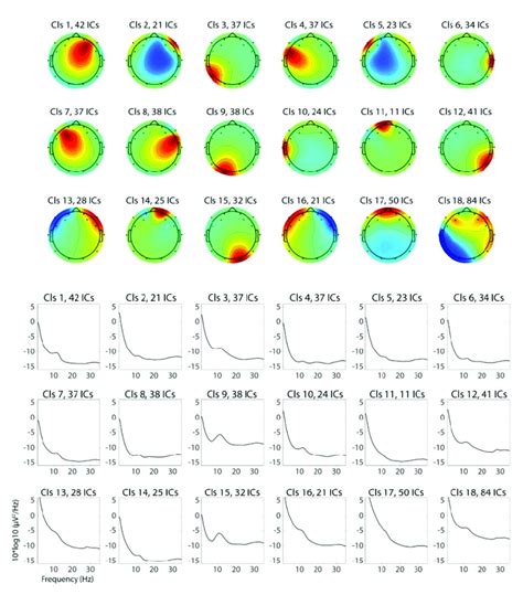 Average Of Independent Component Scalp Topographies And Power Spectral