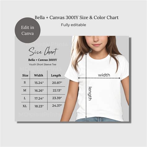 Youth Shirt Size Chart Canva Template, Editable Bella Canvas 3001Y ...