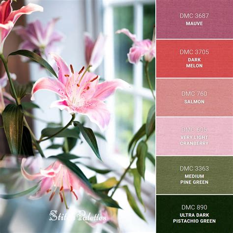 Pink Lily - Embroidery Color Palette (With Thread Codes)