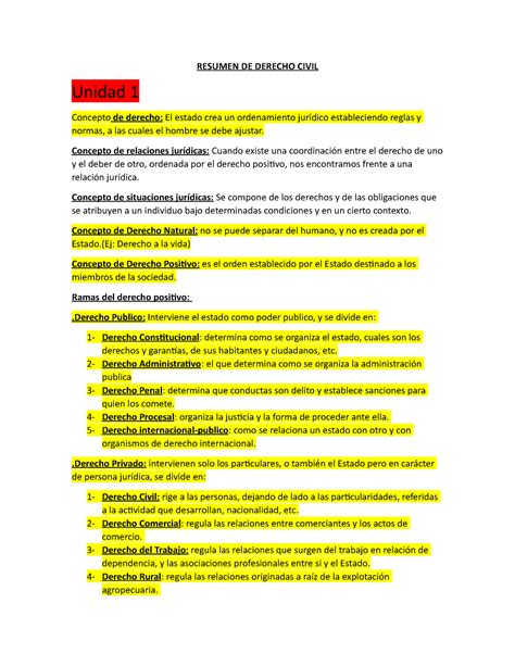 Resumen DE Derecho Civil RESUMEN DE DERECHO CIVIL Unidad 1 Concepto