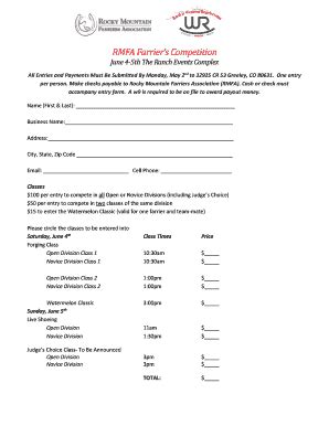 Fillable Online Entry Bformb Rock N Western Rendezvous Fax Email