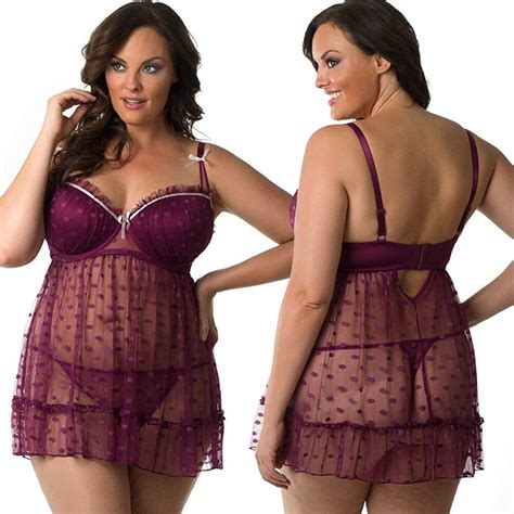 Women S Sexy Lace Lingerie Dots Mesh Babydoll Set Chemise Sheer Sleepwear Pink EBay