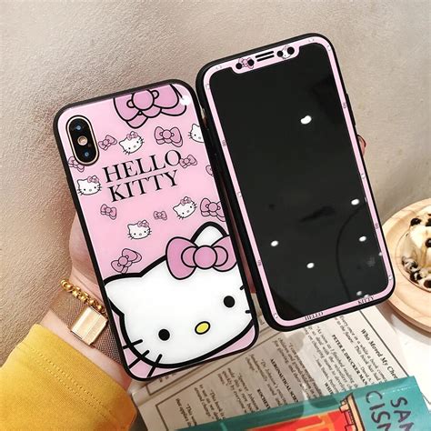 Cartoon Hello Kitty Case For Iphone X Xs Max 8 7 Plus Cute Tempered Glass Phone Case For Iphone