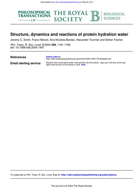 (PDF) Structure, dynamics and reactions of protein hydration water