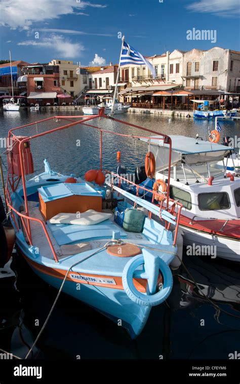 Small Fishing Boats Old Venetian Harbor Rethymno Crete Greek