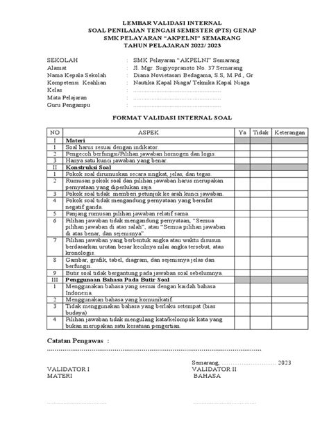 03 Lembar Validasi Internal Soal Pts Pdf