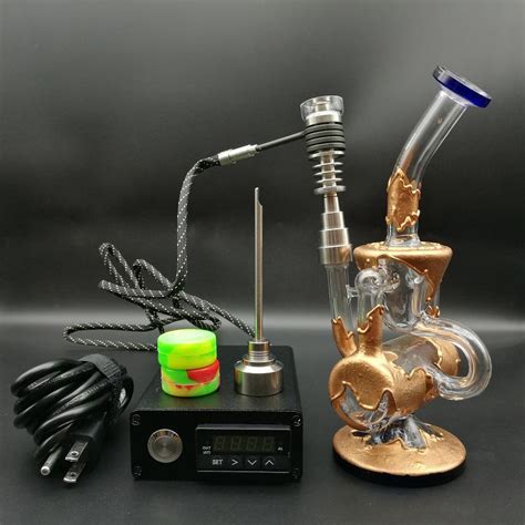 Electric E Nail Dab Kit W Deluxe Golden Glass Dab Rig Bong Mr