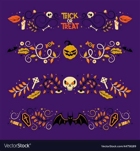 Hand drawn flat halloween borders collection Vector Image