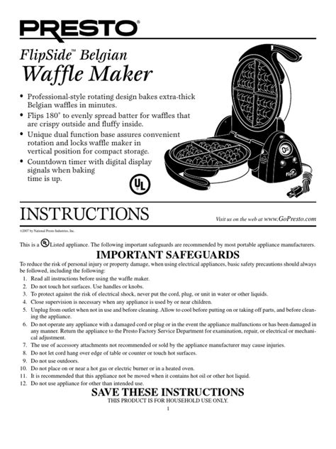 Presto FlipSide Belgian Waffle Maker Manual | PDF | Waffle | Baking Powder