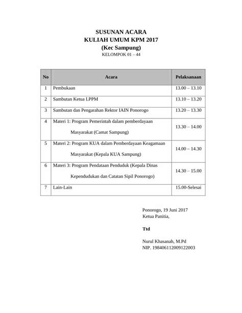 Pdf Susunan Acara Kuliah Umum Kpm Kec Sampung Lppm Iainponorogo