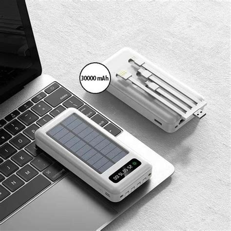 Punex Power Bank Solaire Portable Avec Lampe LED 30000mAh Batterie