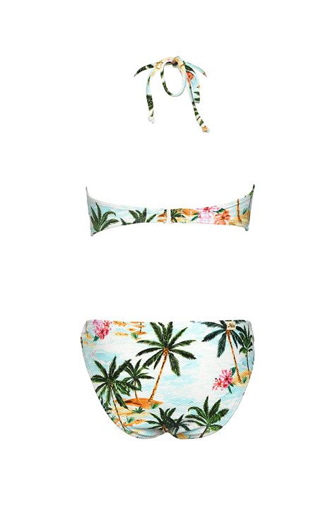 Snapklik Hobie Girls High Neck Halter Top And Side Tie Bikini Bottom Set