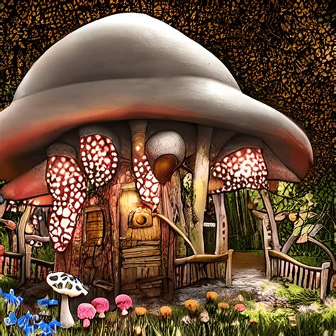 Magical Forest Neon Mushroom House Village Creative Fabrica