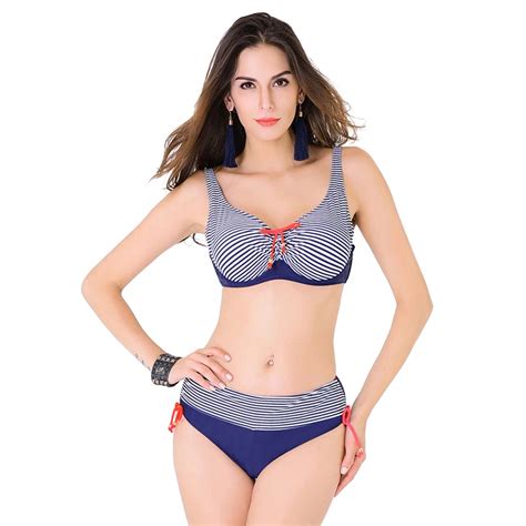 Yeapook Sexy Navy Blue Stripe Bikini Push Up Bikinis Plus Size Women