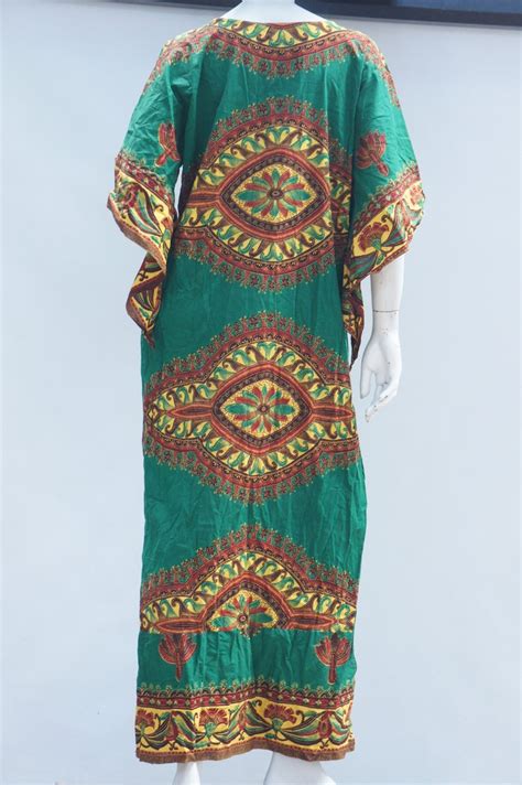 Vintage 70s African Tribal Print Angel Wing Sleeve Caftan Maxi Etsy