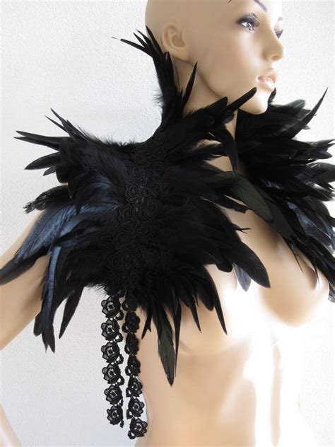 Gothic Burlesque Black Feather Lace Stole Wrap Shrug By Ravennixe