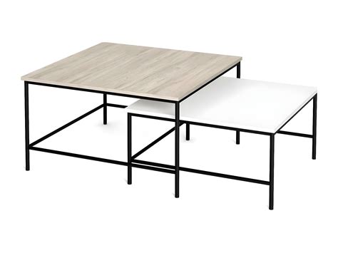 Set de 2 tables basses gigognes carrées effet bois et blanc Donna