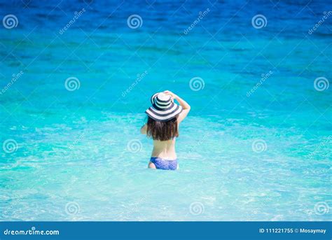 Beautiful Lady In Bikini With Hat Enjoy Summer Vacation Stock Image Image Of Coast Nature