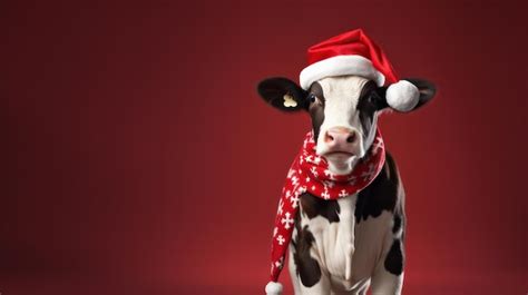 Premium AI Image A Photograph Of Cow Wearing Santa Clause Costume And