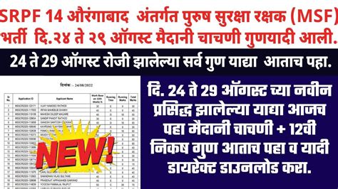 Msf Cut Off Msf Bharti Merit List Msf Aurangabad Merit List