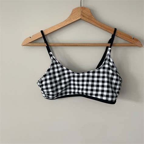 Ika Kul Swim Ikakul Plaid Checkered Black And White Bikini Top