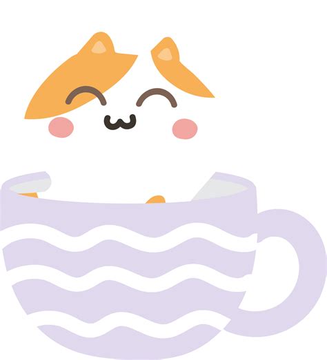 Cat on teacup cartoon character crop-out 14575195 PNG